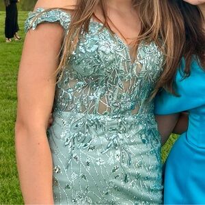 Elegant Teal Off-Shoulder Gown